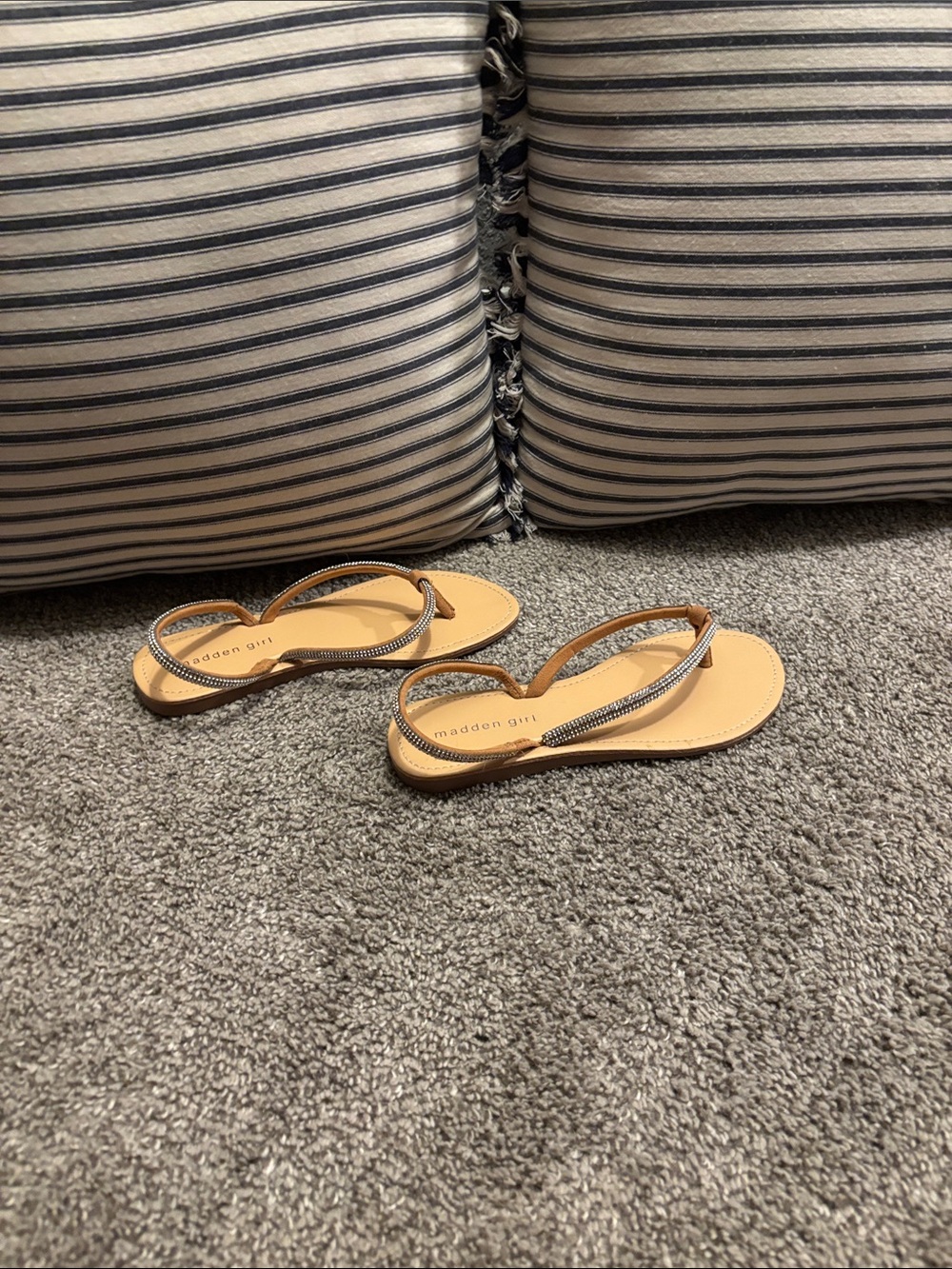 Madden Girl tan sandals with metallic braided strap